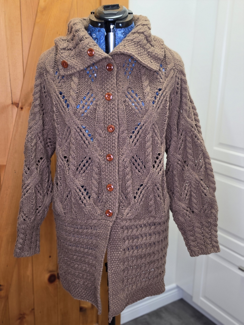Brown Cable Knit Button-Front Women's Sweater Cardigan